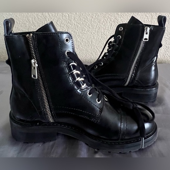 Allsaints Lira Black Leather Combat Boots 38 New - Picture 3 of 10